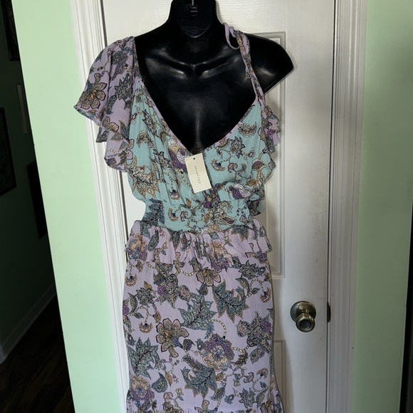 Aveology by Avenue Blue&Lavender Floral Ruffle Maxi Dress Summer Wedding Size 18 - Picture 5 of 11